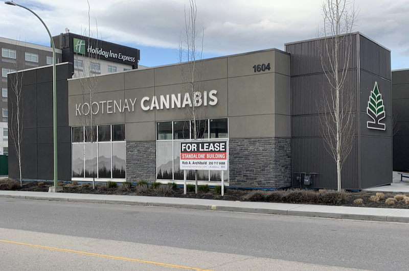 A mockup of the Kootenay Cannabis branding on a Kelowna location