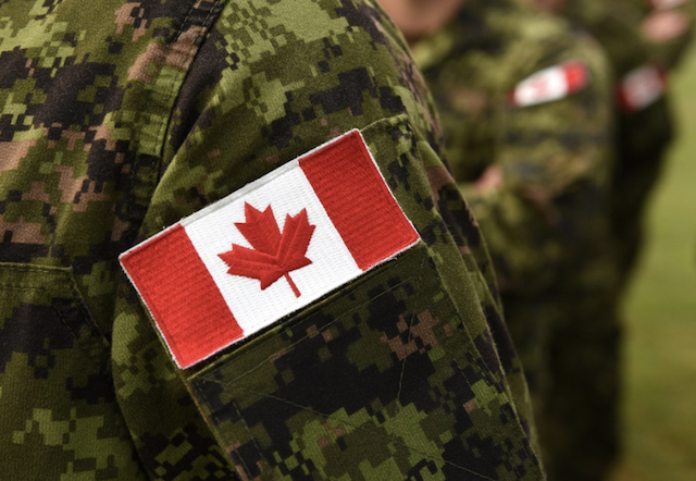 The Canadian flag on soldiers' uniforms