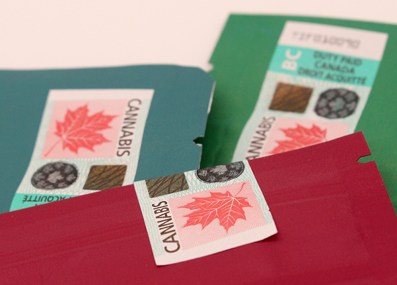 Duty-paid stickers on cannabis packages