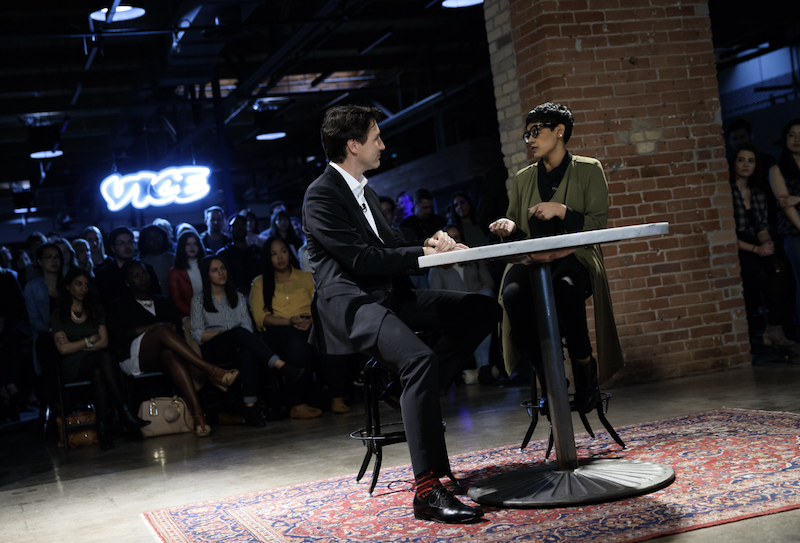 Justin Trudeau and a Vice interviewer