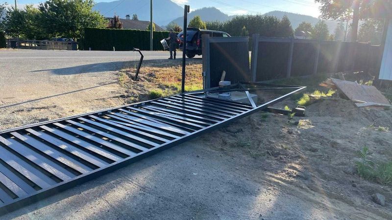 Pistol and Paris fence is laid flat after a pickup truck smashed through