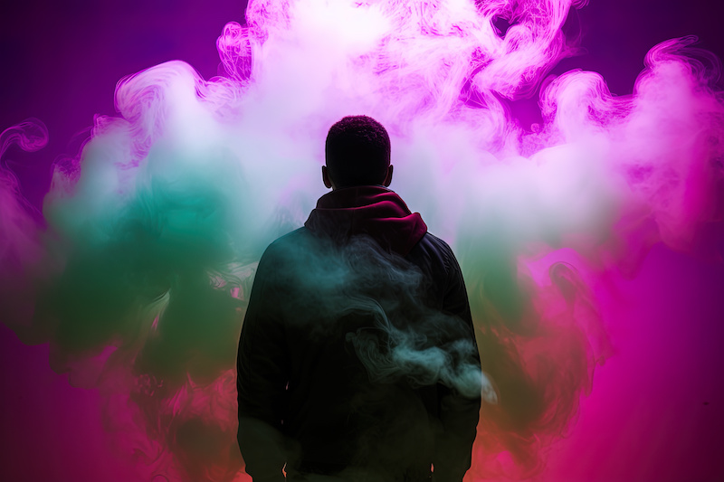 A colourful vape cloud represents the entourage effect