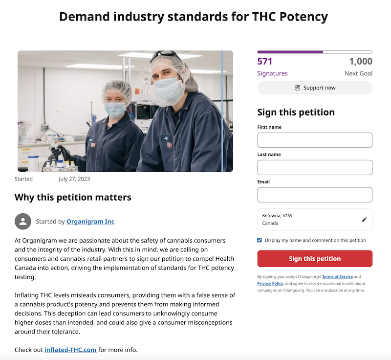 Screenshot of the petition