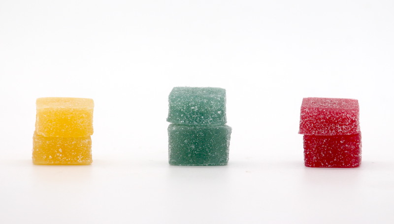 Three flavours of Blast gummies stacked