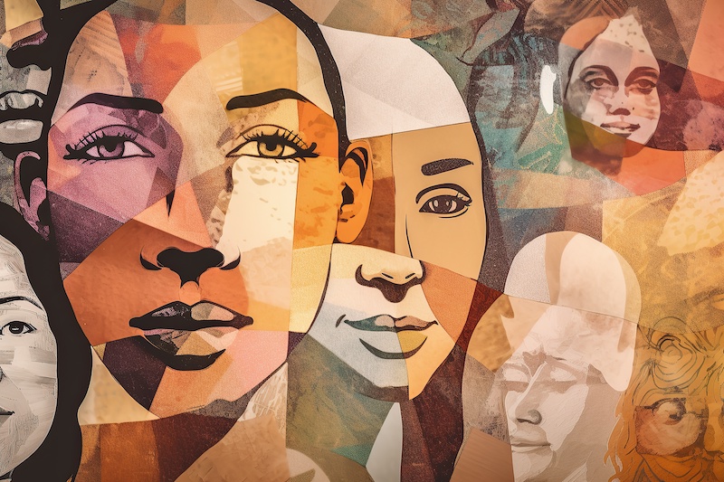 Artistic representation of emotive faces interpreting empathy