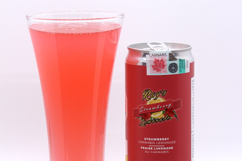The reddish hue of Ray's Lemonade Strawberry Cannabis Lemonade.